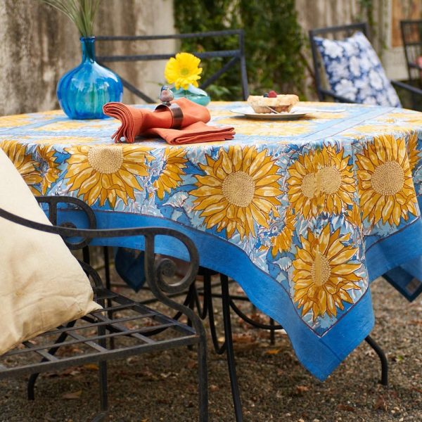 Blue and yellow sunflower flower tablecloth