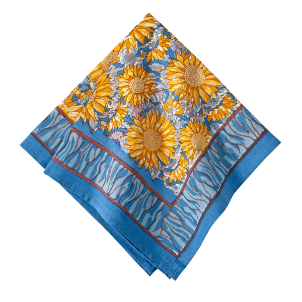 Lot de 2 serviettes Fleur Tournesol bleu jaune