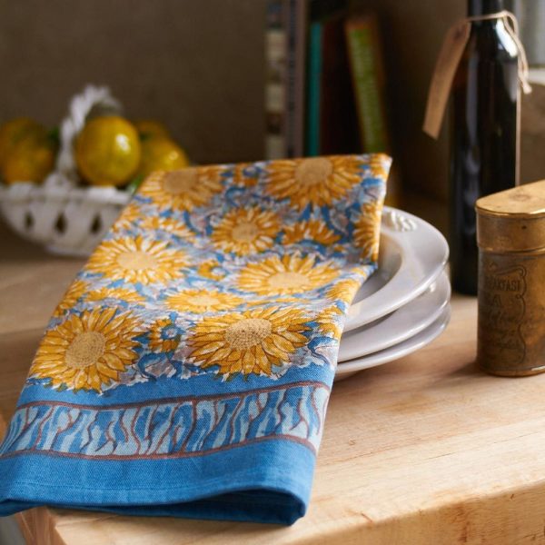 Blue and yellow sunflower flower Kitchen Towel