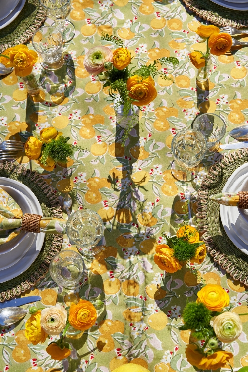 Hand-printed tablecloth in cotton, crafted using traditional Indian techniques
