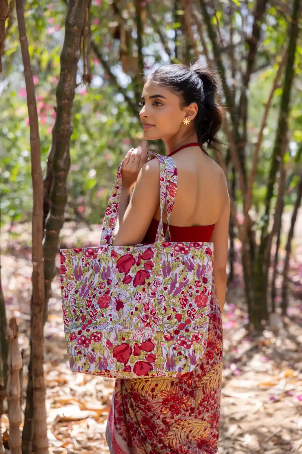 sac cabat jardin gris fleuri